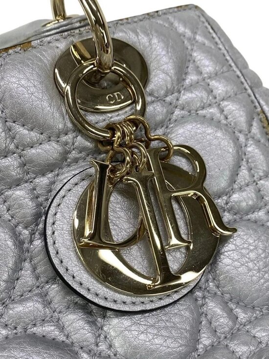 DIOR/ChristianDior Lady Dior Medium Bag Silver Leather Handbag main image 8